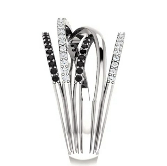 New Silver Black Lines Ring - Picture 4 of 5